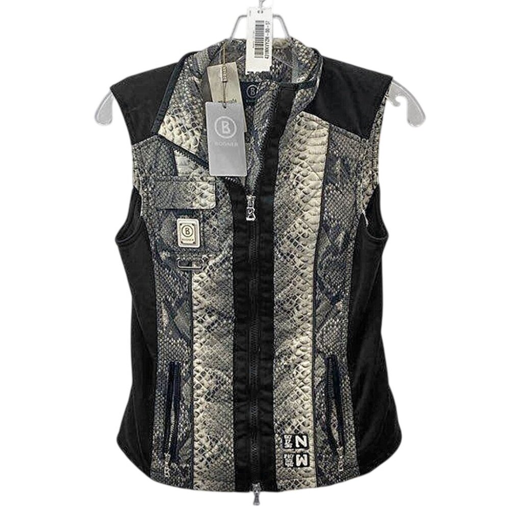 NEW $795 Bogner Felina Vest! e 34 US 4 XS Black & Creme Python Snakeskin Print